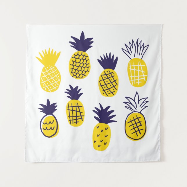 Minimalistic pineapples, colourful abstract design tapestry (Front)