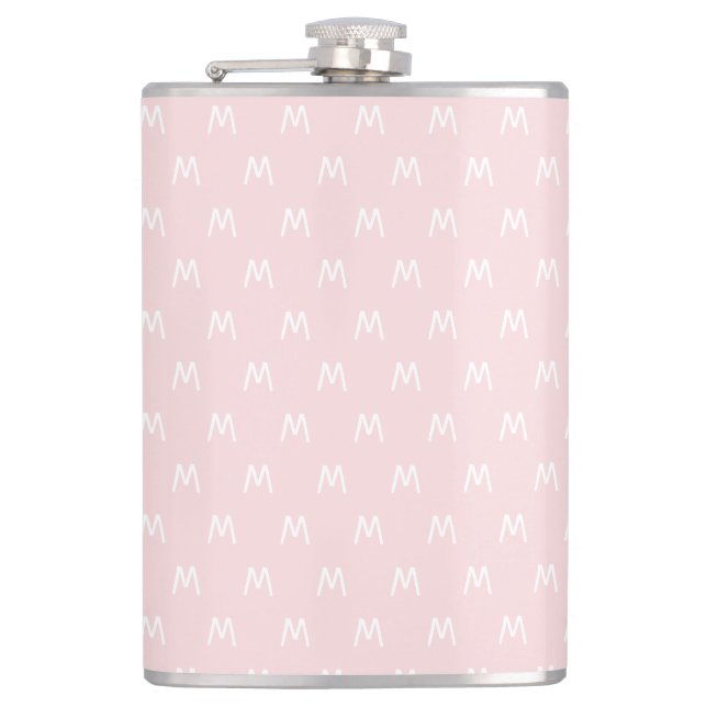 Minimalistic Pink and White Monogram Hip Flask (Front)