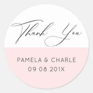 Minimalistic pink and white Thank you typography Classic Round Sticker