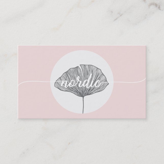 Minimalistic pink organic botanical gingko business card (Front)
