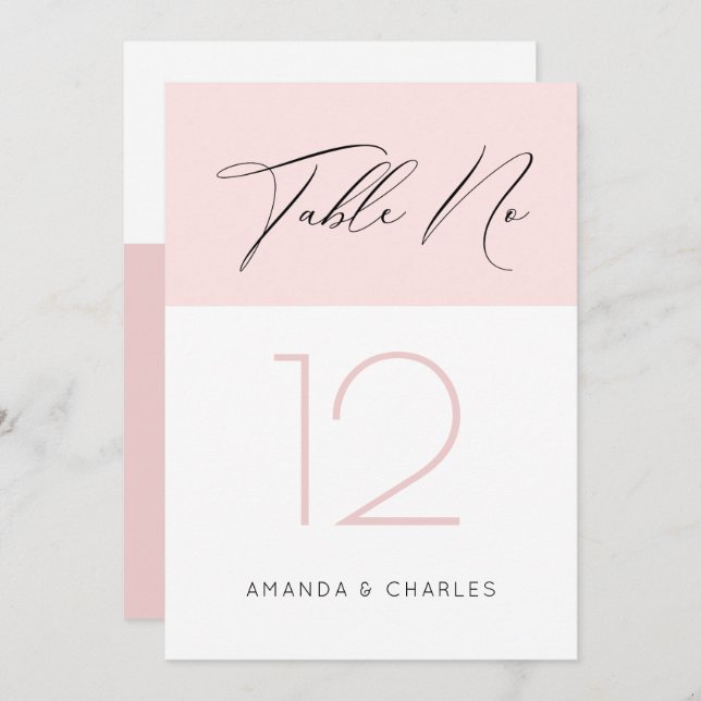 Minimalistic pink & white typography Table No. Invitation (Front/Back)
