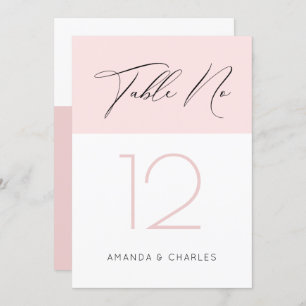 Minimalistic pink & white typography Table No. Invitation