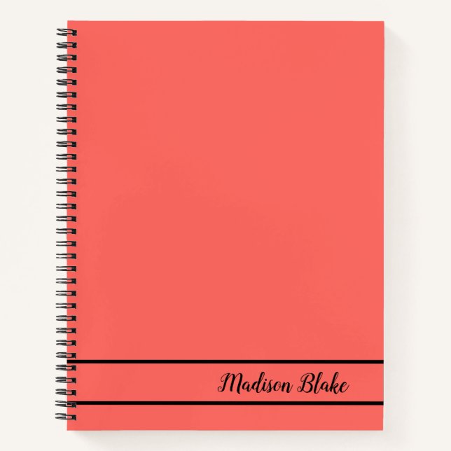 Minimalistic Plain Red Customisable Name  Notebook (Front)