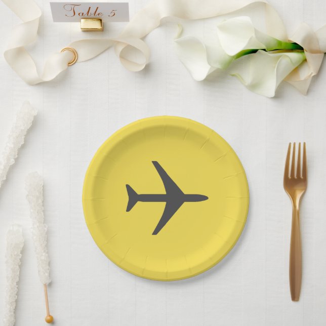 Minimalistic Plane Aeroplane Aviation Fly Paper Plate (Wedding)