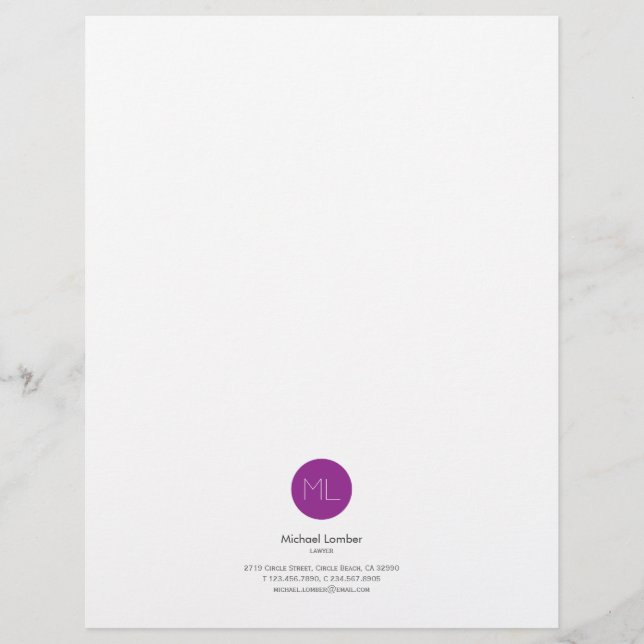 Minimalistic Purple Circle Monogram Letterhead (Front)