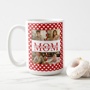 Minimalistic Red Heart Mum Custom 4-Photo Keepsake Coffee Mug