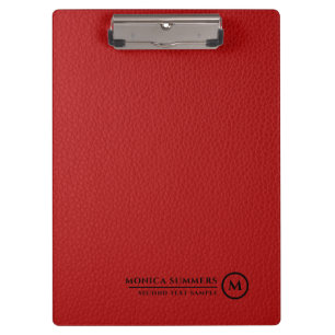 Minimalistic Red Leather Personalised Text Clipboard