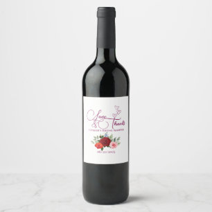 Minimalistic red rose love and thanks bridal wine label