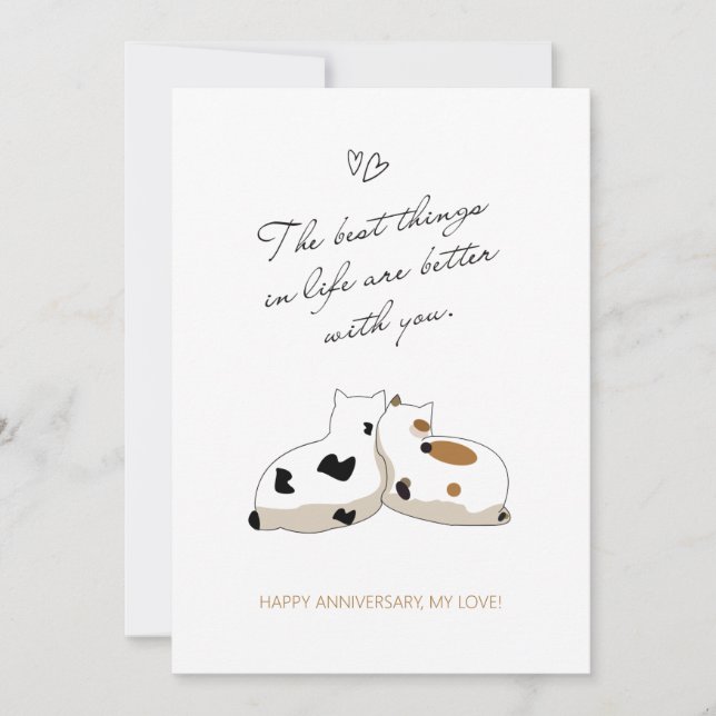 Minimalistic romantic couples happy anniversary holiday card (Front)