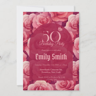Minimalistic Rose Floral 50Th Birthday Invitation