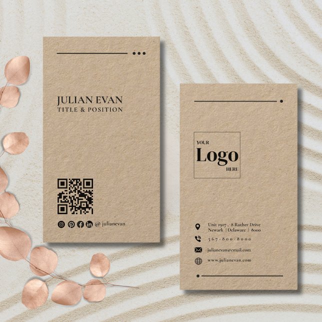 Minimalistic Rustic Kraft Brow Paper QR Code Business Card (Creator Uploaded)