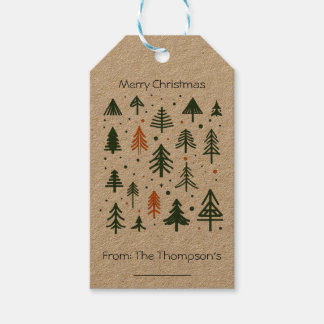 minimalistic rustic pine tree design Christmas Gift Tags