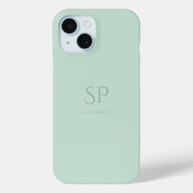 Minimalistic Sage Green Custom Monogram Case-Mate iPhone Case (Back)