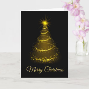 Minimalistic Script Black & Gold Christmas Tree Card
