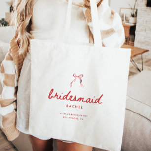 Minimalistic Script Coquette Bow Bridesmaid's Name Tote Bag