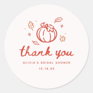 Minimalistic Script Fall Bridal Shower Thank You Classic Round Sticker