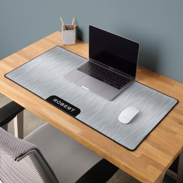 Minimalistic silver grey brushed aluminium texture desk mat (Office 2)