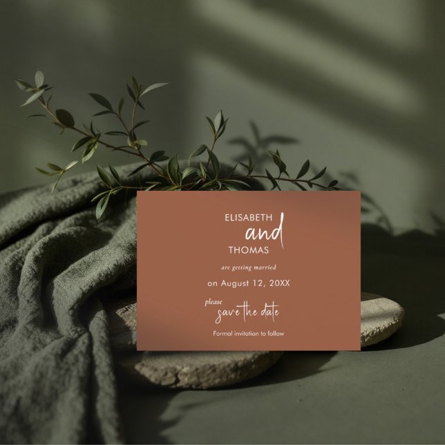 Minimalistic simple elegant terracotta  save the date (Creator Uploaded)