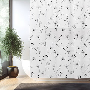 Minimalistic Simple Flower Line Art Shower Curtain