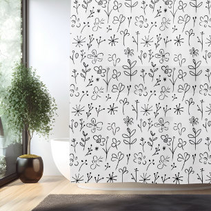 Minimalistic Simple Flower Line Art Shower Curtain