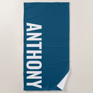 Minimalistic Simple Modern Personalised Name Black Beach Towel