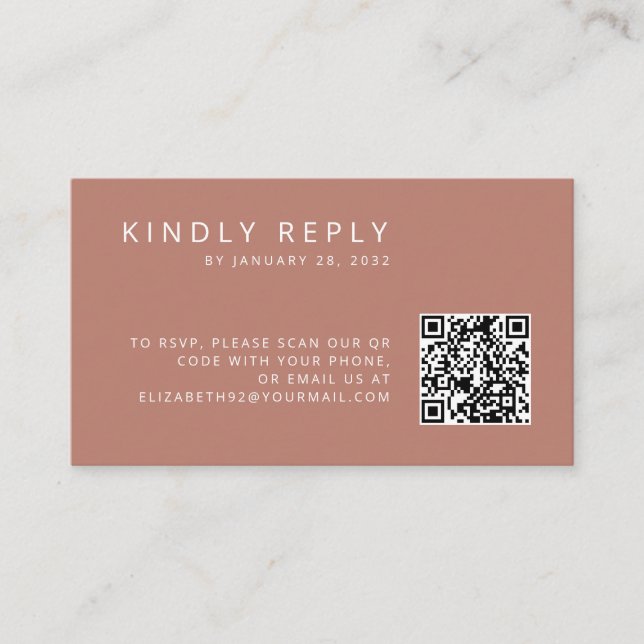 Minimalistic simple old rose QR Code RSVP Enclosure Card (Front)