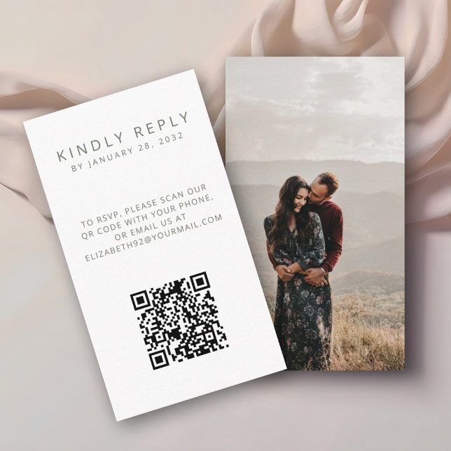 Minimalistic simple QR Code photo RSVP Enclosure Card (Creator Uploaded)