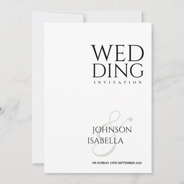 Minimalistic simple text only wedding invitation  (Front)