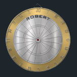 Minimalistic Slick Silver & Gold Metallic Texture  Dartboard<br><div class="desc">Elegant metallic silver texture,  brushed aluminium look with gold border accents—customisable typography in black.
Minimalistic simple modern,  slick design.</div>