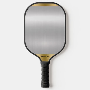 Minimalistic Slick Silver & Gold Metallic Texture  Pickleball Paddle
