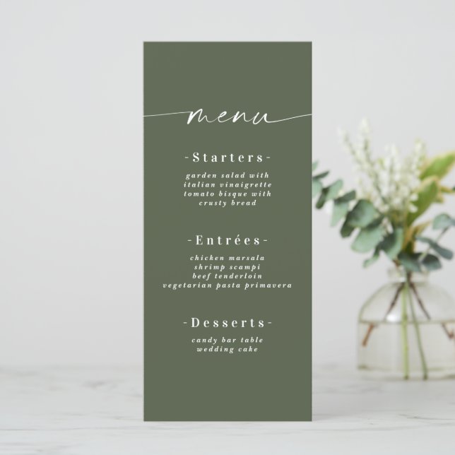 Minimalistic Solid Colour Dark Forest Green Weddin Menu (Standing Front)