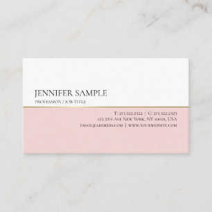 Minimalistic Stylish Pink Gold White Modern Plain Business Card