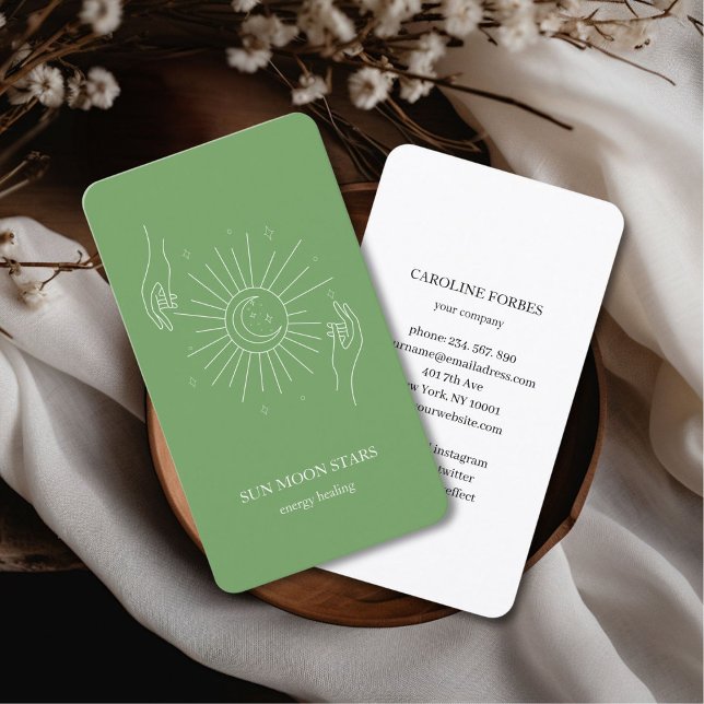 Minimalistic sun moon star Business card (Minimalistic sun moon star green Business card)