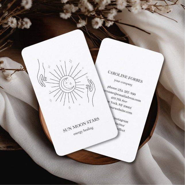 Minimalistic sun moon star Business card (Minimalistic sun moon star white Business card)