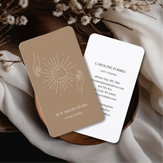 Minimalistic sun moon star Business card (Minimalistic sun moon star brown Business card)