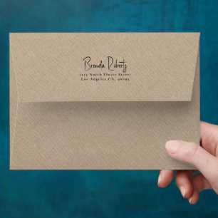 Minimalistic Tan Linen texture Black Typography Envelope