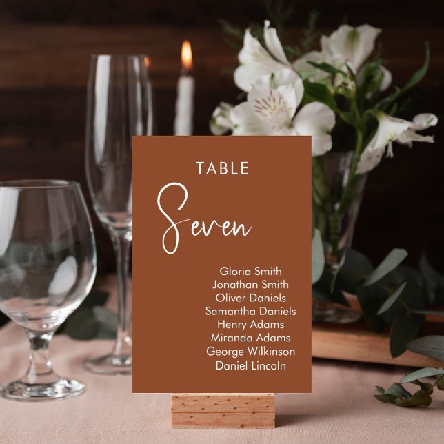 Minimalistic terracotta elegant table number card  (Creator Uploaded)