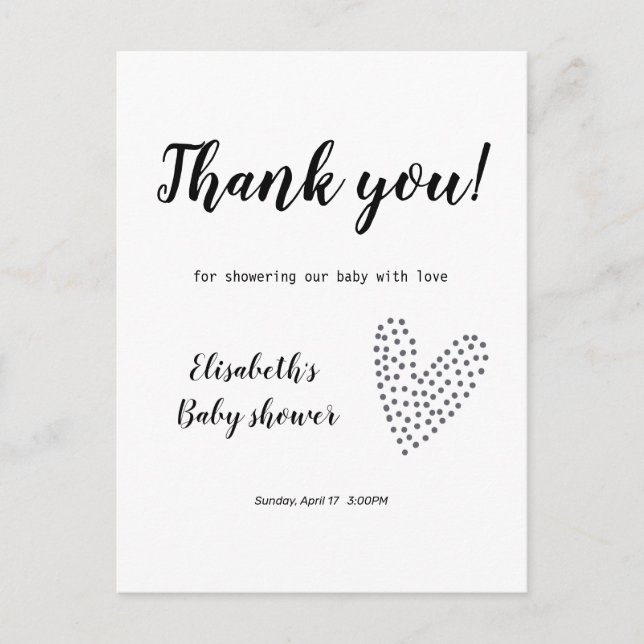 Minimalistic Thank You Baby Shower Postcard (Front)
