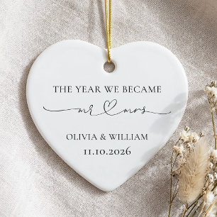 Minimalistic The Year We Became Mr and Mrs Heart Ceramic Tree Decoration
