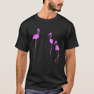 Minimalistic Three Flamingos Silhouette In Pink T-Shirt