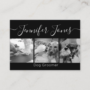 Minimalistic Trendy Black and White Dog Grooming Business Card