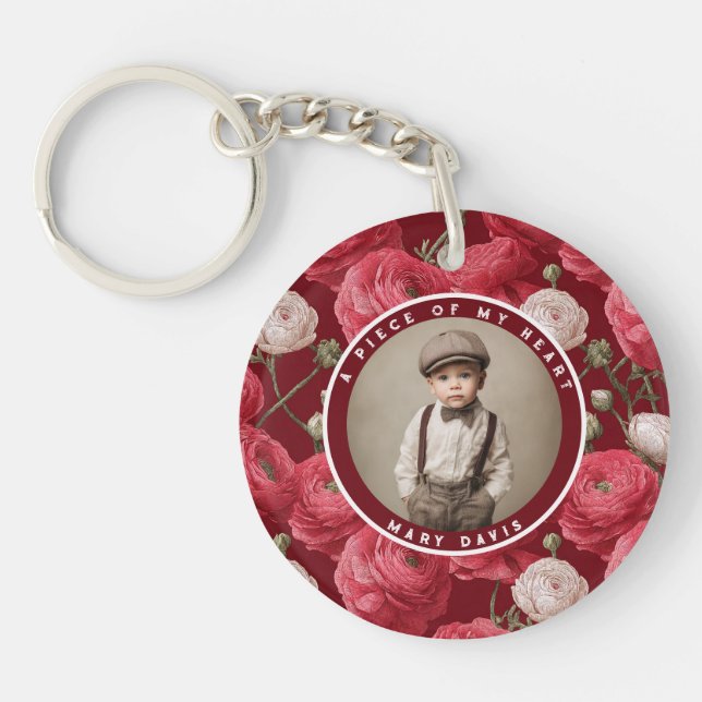 Minimalistic tribute gift Photo Ranunculus Key Ring (Front)