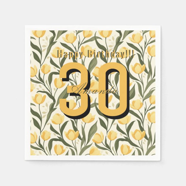 Minimalistic Tulip Themed Birthday Event Napkin (Front)