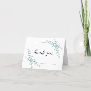 Minimalistic watercolor blue leaf wedding thank you card