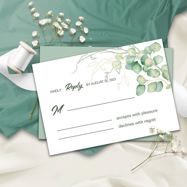 Minimalistic Watercolor Eucalyptus and Greenery RSVP Card (Creator Uploaded)