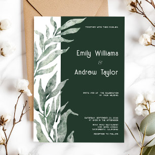 Minimalistic watercolor green wedding invitation 