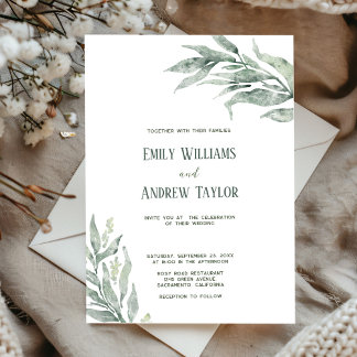 Minimalistic watercolor green wedding invitation