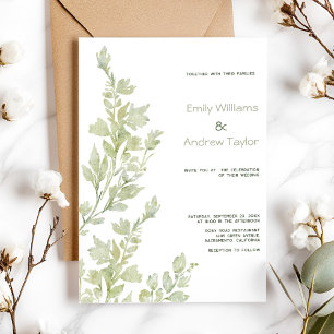 Minimalistic watercolor green wedding invitation 