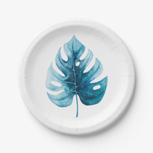 Minimalistic Watercolor Tropical Monstera Leaf Paper Plate