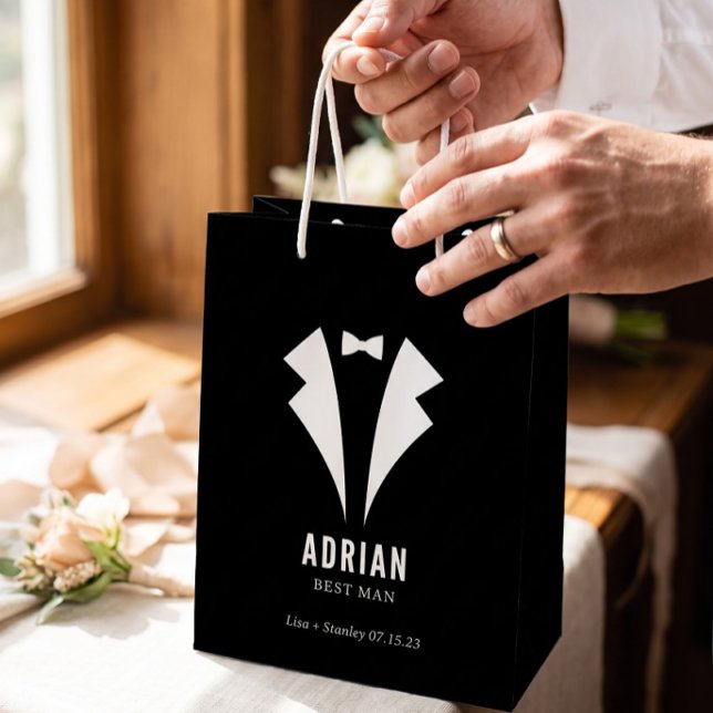 Minimalistic Wedding Best Man Name Black Medium Gift Bag (Creator Uploaded)